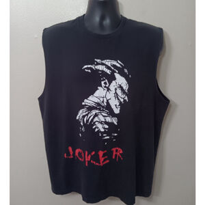 Vintage Y2K Joker Men's XL T-shirt Sleeveless DC Comics Black Tee Distressed